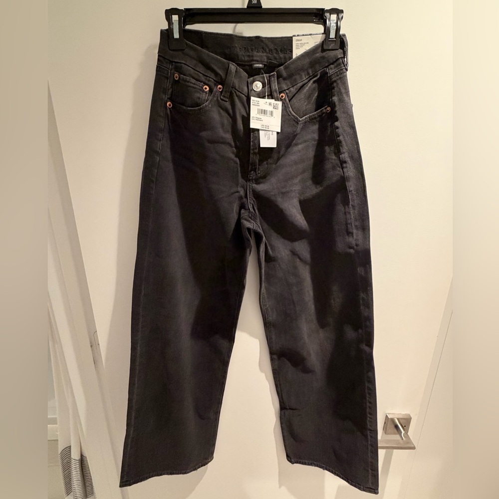 American Eagle Curvy Super High-Rise Baggy Straight Black Jeans | Size 26W